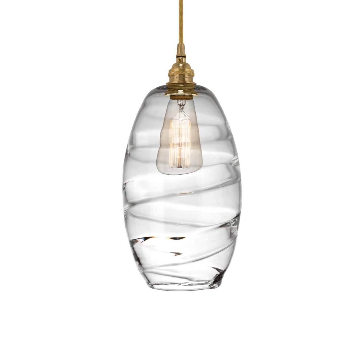 Ellisse Pendant Light in Gilded Brass/Optic Blown Glass - Clear.