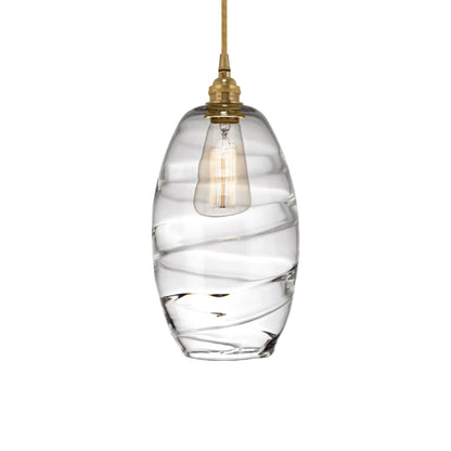 Ellisse Pendant Light in Gilded Brass/Optic Blown Glass - Clear.