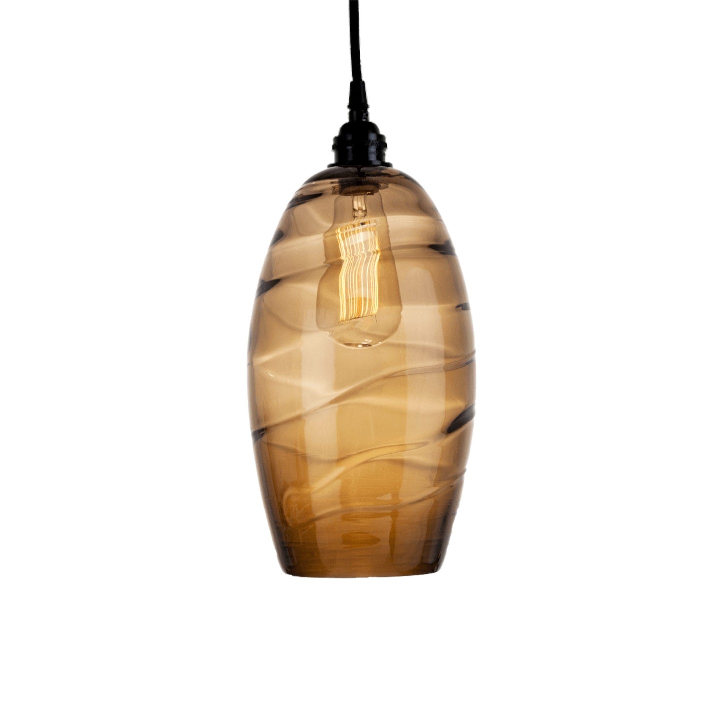 Ellisse Pendant Light in Matte Black/Optic Blown Glass - Bronze.