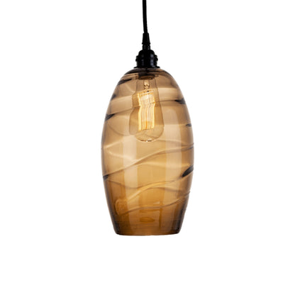 Ellisse Pendant Light in Matte Black/Optic Blown Glass - Bronze.