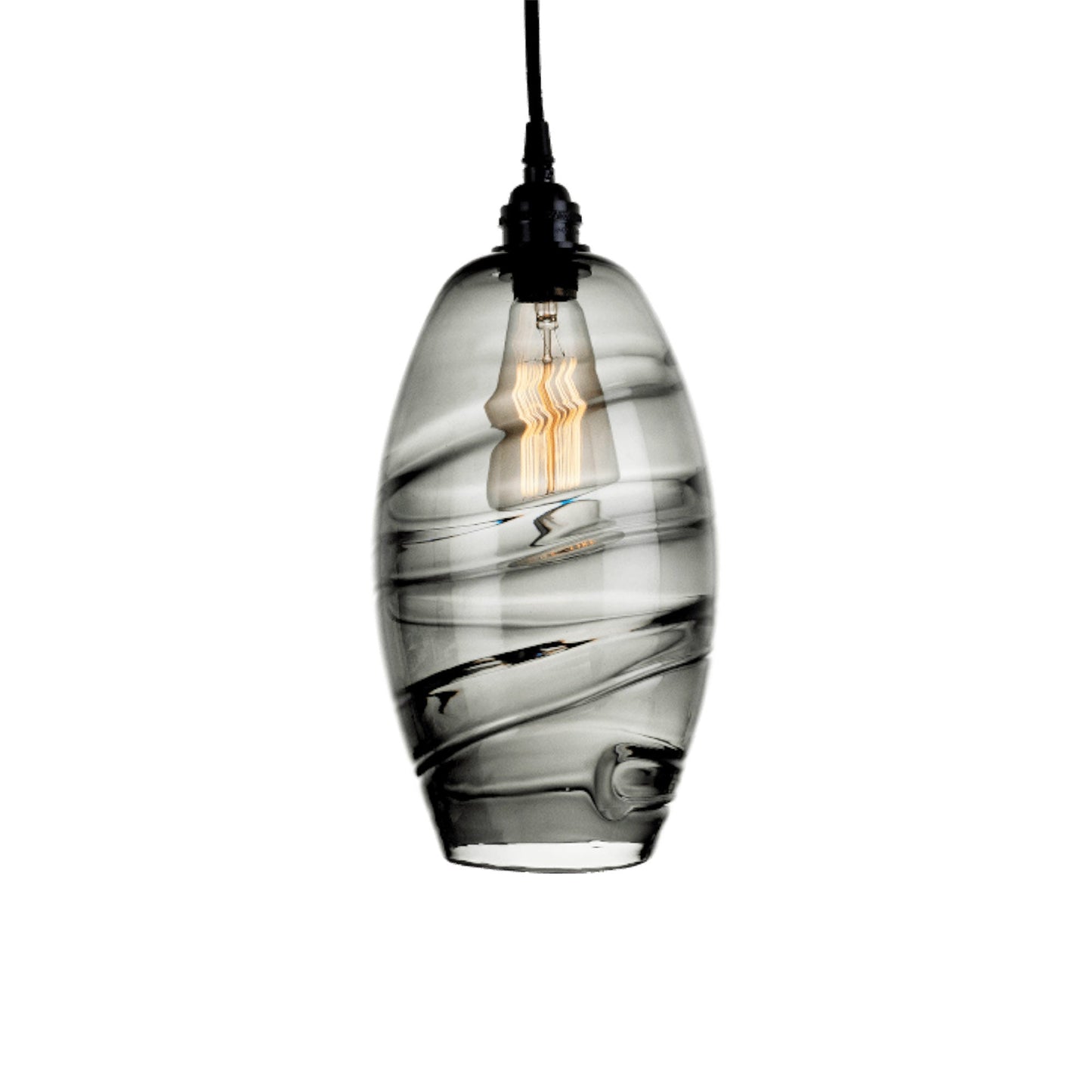 Ellisse Pendant Light in Matte Black/Optic Blown Glass - Smoke.