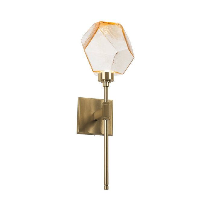 Gem Belvedere LED Wall Light in Heritage Brass/Amber Glass.