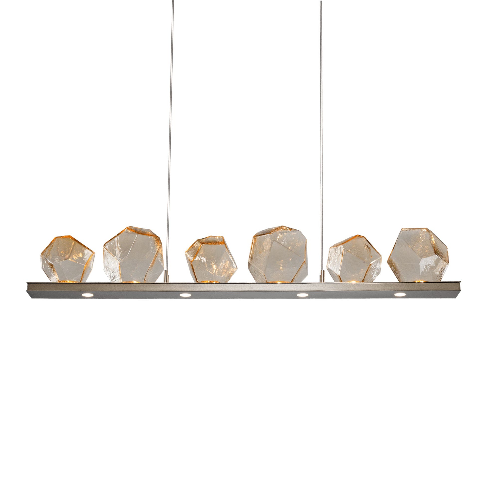 Gem Bezel LED Linear Pendant Light in Metallic Beige Silver/Amber Glass (44-Inch).