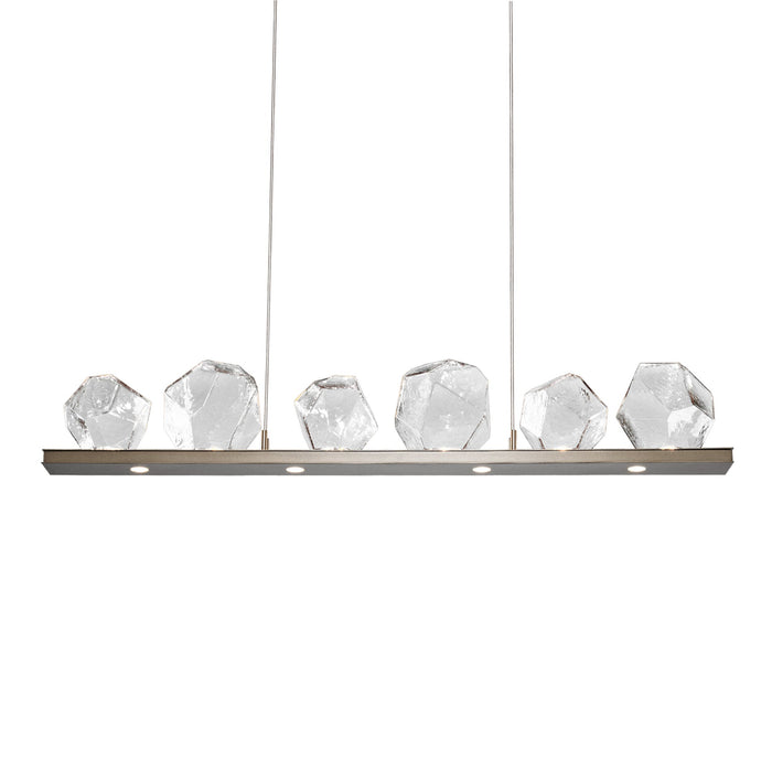 Gem Bezel LED Linear Pendant Light in Metallic Beige Silver/Clear Glass (44-Inch).