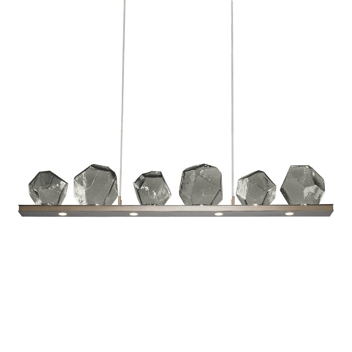 Gem Bezel LED Linear Pendant Light in Metallic Beige Silver/Smoke Glass (44-Inch).