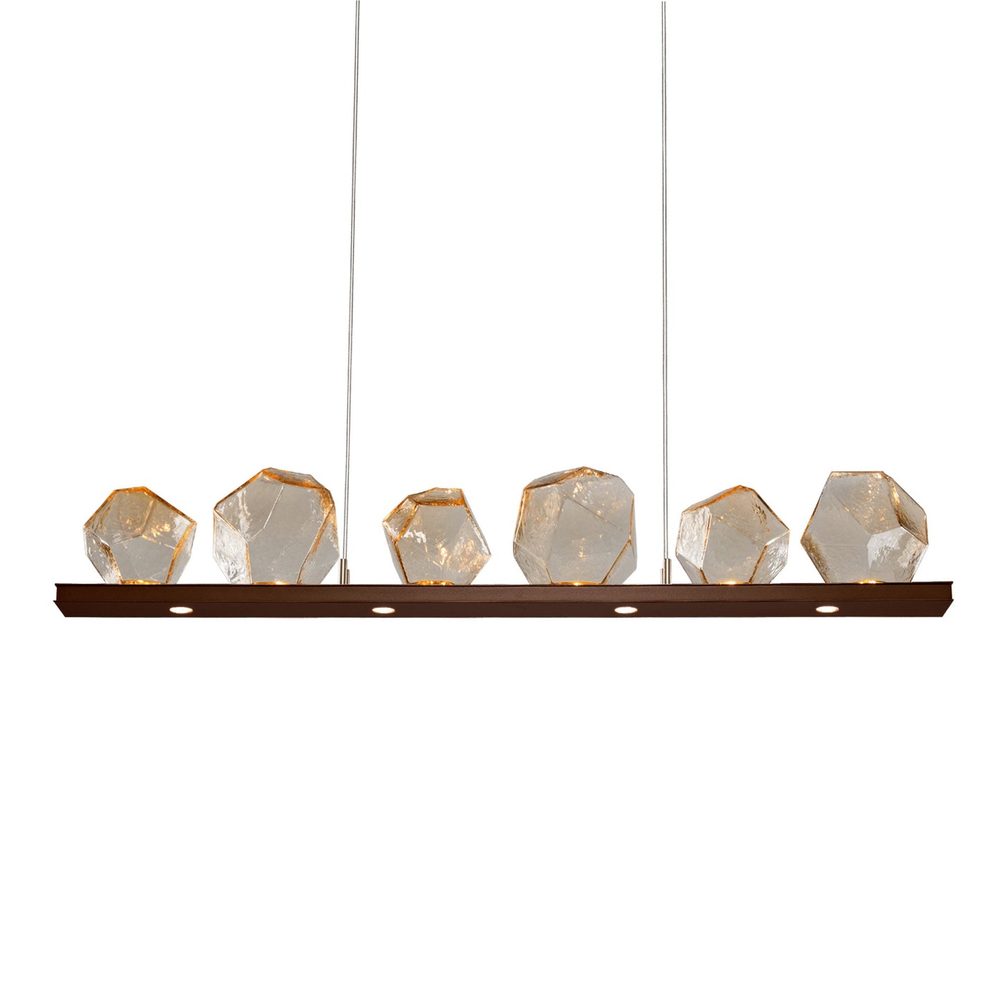 Gem Bezel LED Linear Pendant Light in Flat Bronze/Amber Glass (44-Inch).