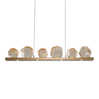 Gem Bezel LED Linear Pendant Light in Gilded Brass/Amber Glass (44-Inch).