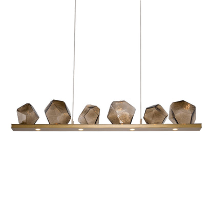 Gem Bezel LED Linear Pendant Light in Gilded Brass/Bronze Glass (44-Inch).