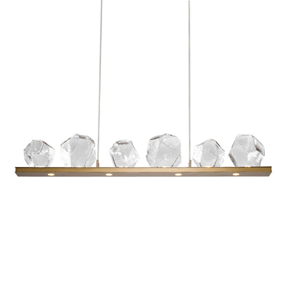 Gem Bezel LED Linear Pendant Light in Gilded Brass/Clear Glass (44-Inch).