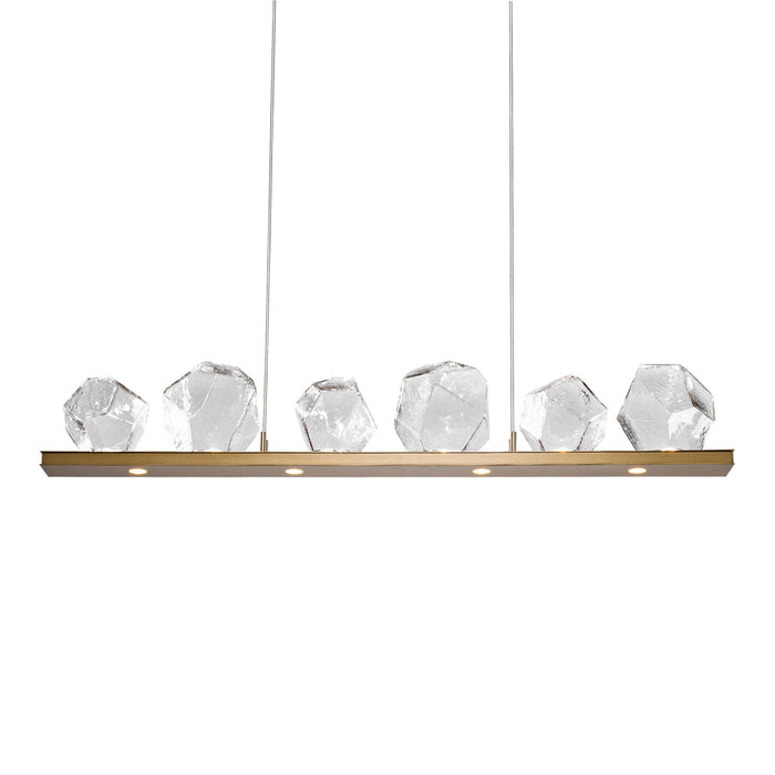 Gem Bezel LED Linear Pendant Light in Gilded Brass/Clear Glass (44-Inch).