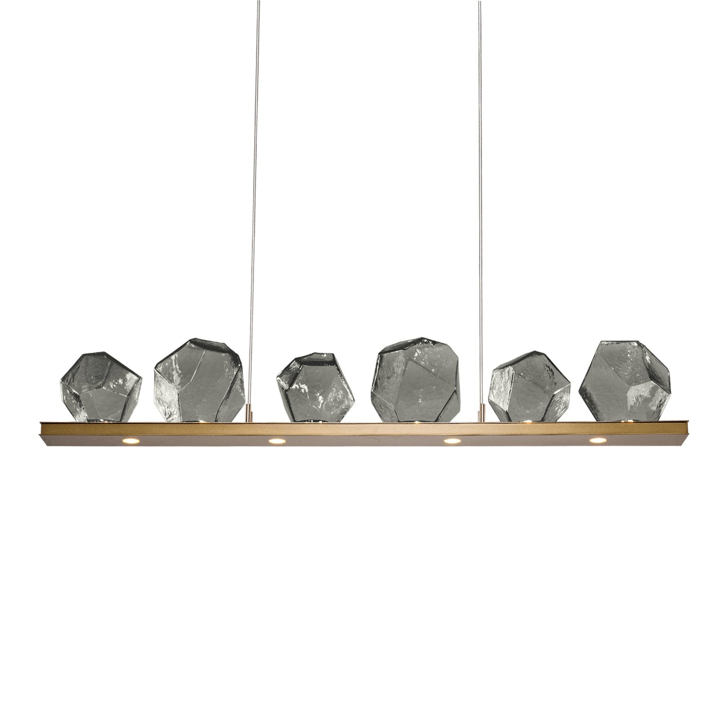 Gem Bezel LED Linear Pendant Light in Gilded Brass/Smoke Glass (44-Inch).