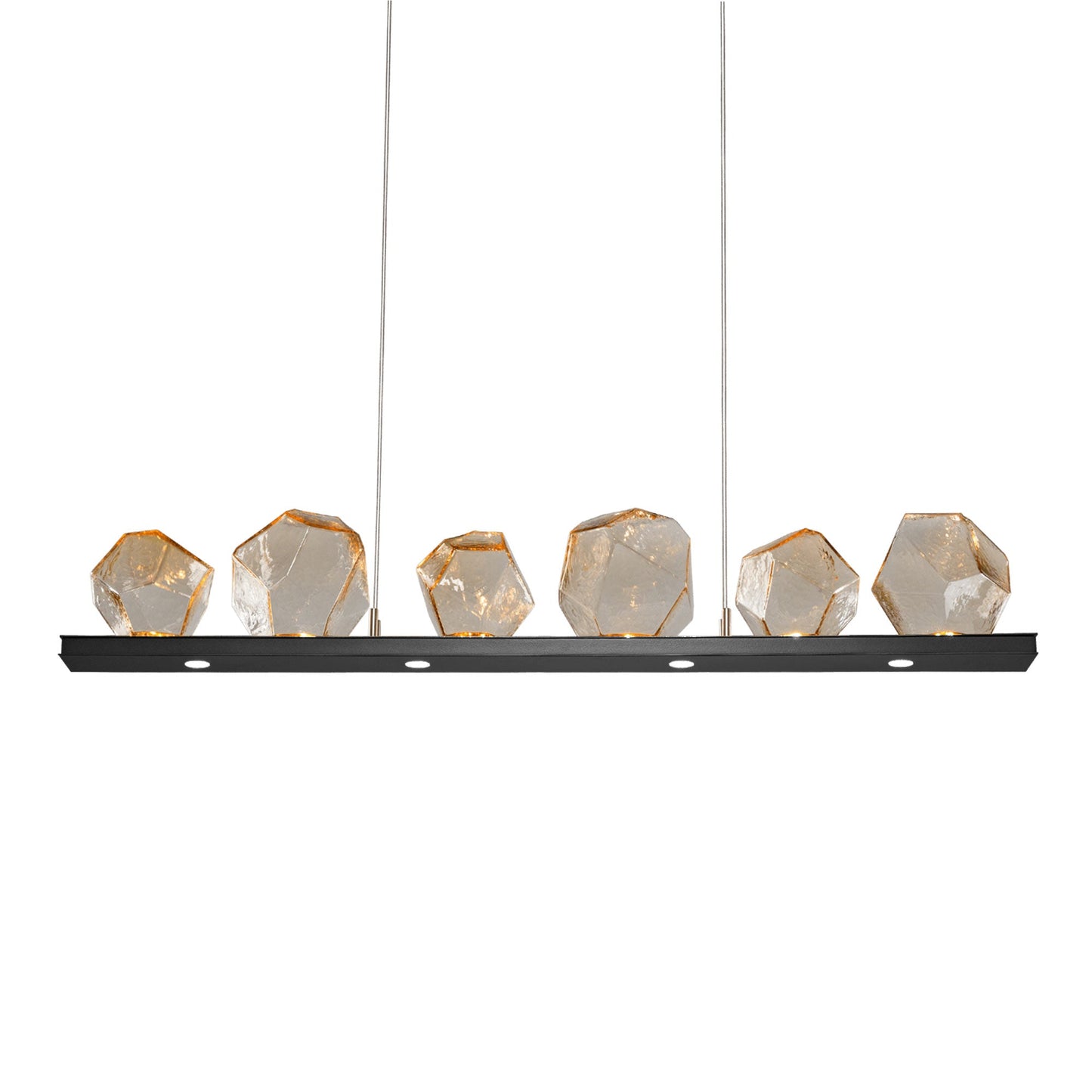 Gem Bezel LED Linear Pendant Light in Gunmetal/Amber Glass (44-Inch).