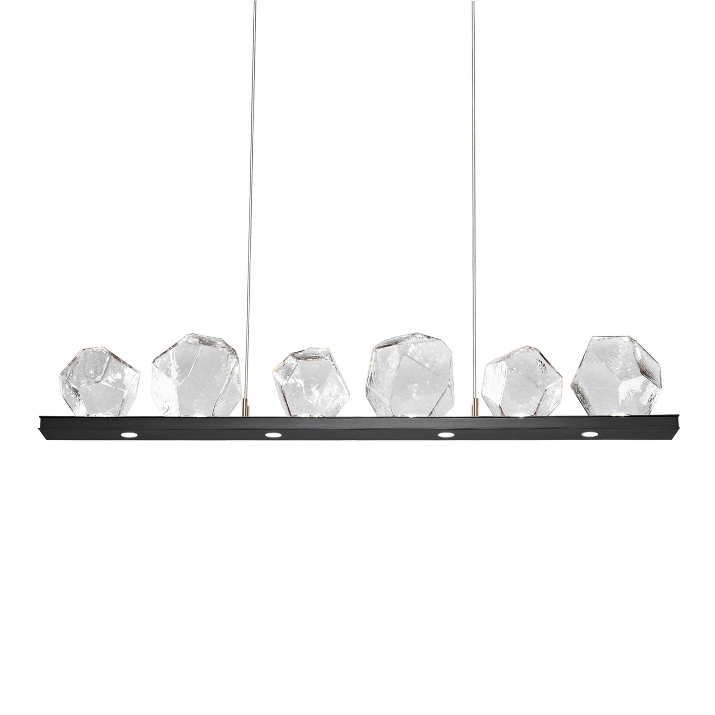 Gem Bezel LED Linear Pendant Light in Gunmetal/Clear Glass (44-Inch).