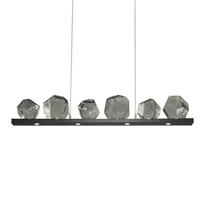 Gem Bezel LED Linear Pendant Light in Gunmetal/Smoke Glass (44-Inch).