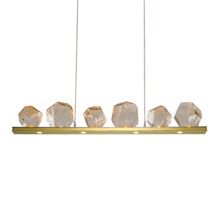 Gem Bezel LED Linear Pendant Light in Heritage Brass/Amber Glass (44-Inch).