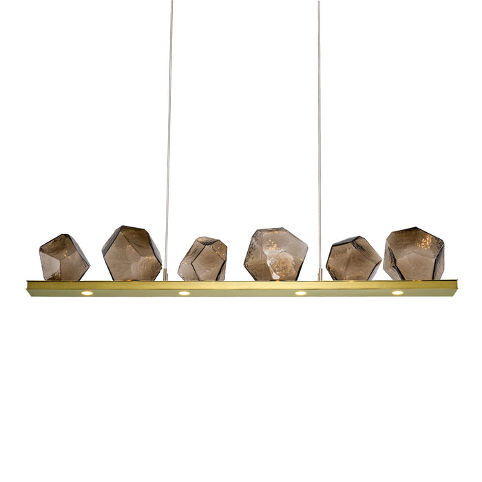 Gem Bezel LED Linear Pendant Light in Heritage Brass/Bronze Glass (44-Inch).