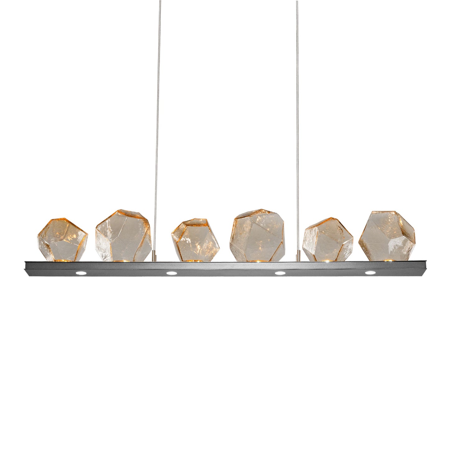 Gem Bezel LED Linear Pendant Light in Satin Nickel/Amber Glass (44-Inch).