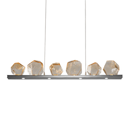 Gem Bezel LED Linear Pendant Light in Satin Nickel/Amber Glass (44-Inch).