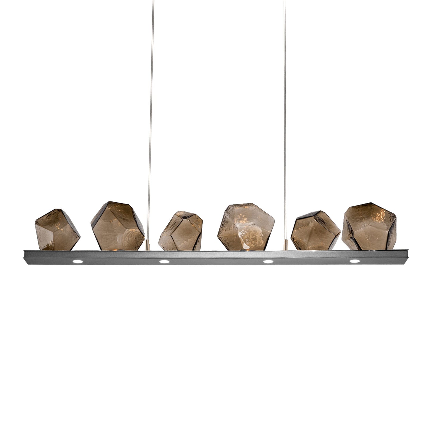 Gem Bezel LED Linear Pendant Light in Satin Nickel/Bronze Glass (44-Inch).