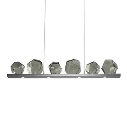 Gem Bezel LED Linear Pendant Light in Satin Nickel/Smoke Glass (44-Inch).