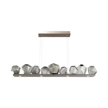 Gem Bezel LED Linear Pendant Light in Metallic Beige Silver/Smoke Glass (59-Inch).