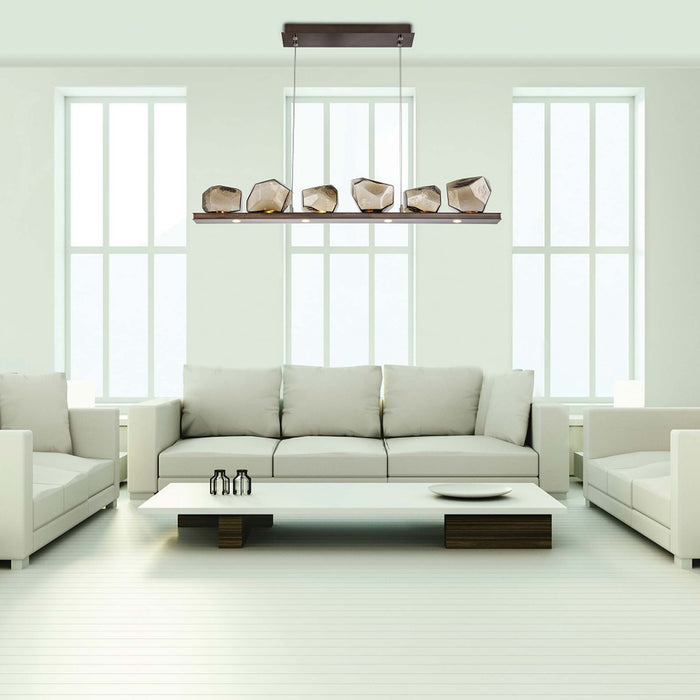 Gem Bezel LED Linear Pendant Light in living room.