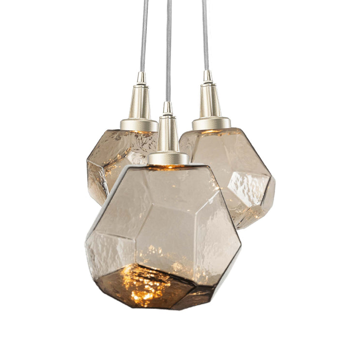 Gem Cluster LED Pendant Light in Metallic Beige Silver/Bronze Glass (3-Light).