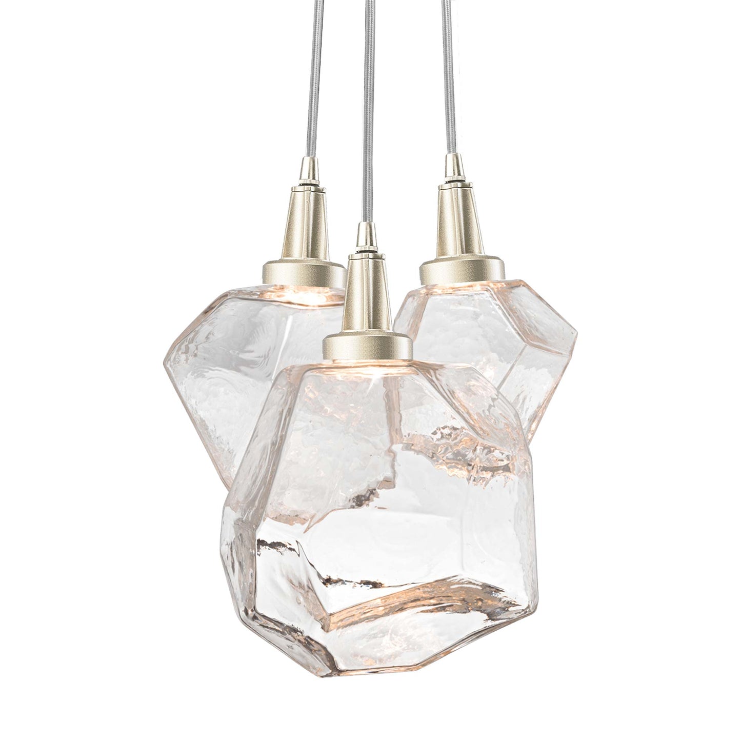 Gem Cluster LED Pendant Light in Metallic Beige Silver/Clear Glass (3-Light).