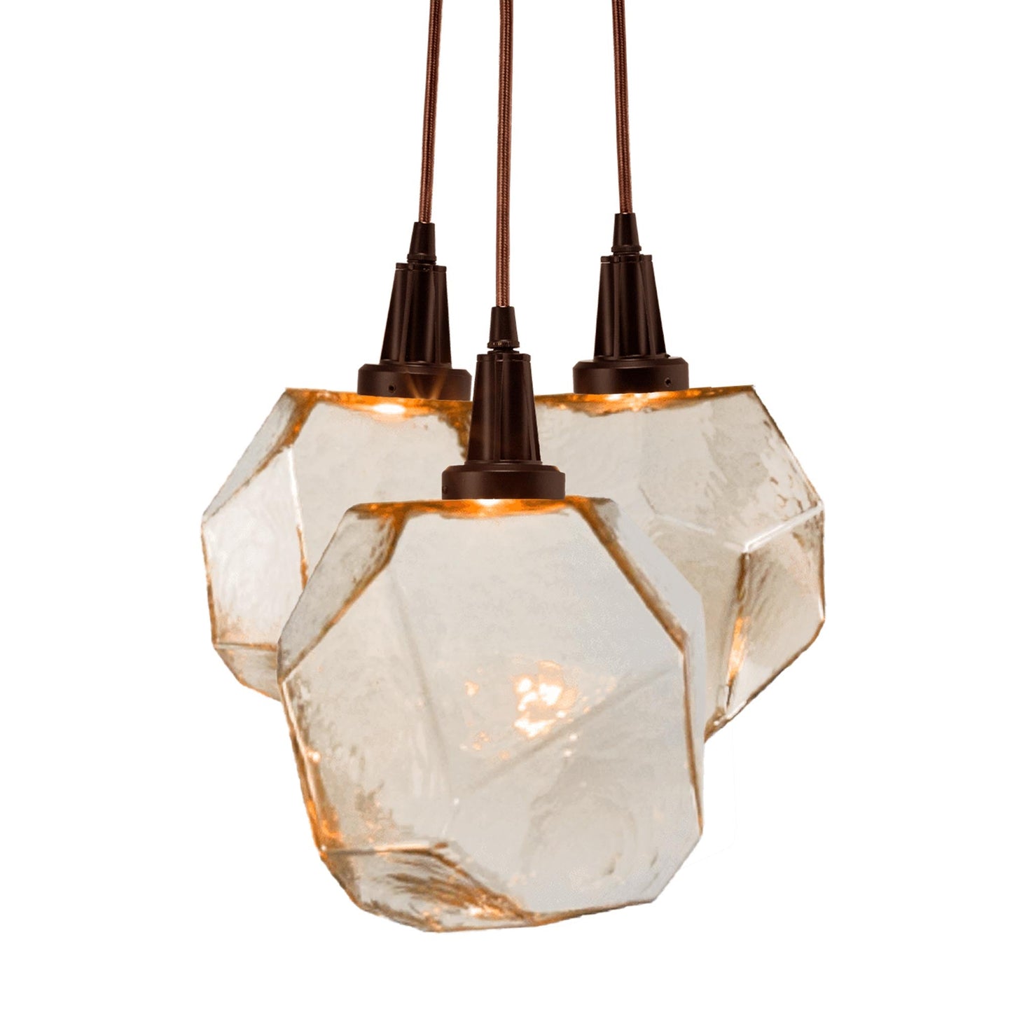 Gem Cluster LED Pendant Light in Flat Bronze/Amber Glass (3-Light).