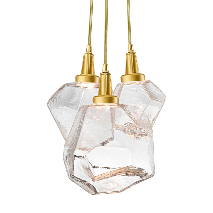 Gem Cluster LED Pendant Light in Gilded Brass/Clear Glass (3-Light).