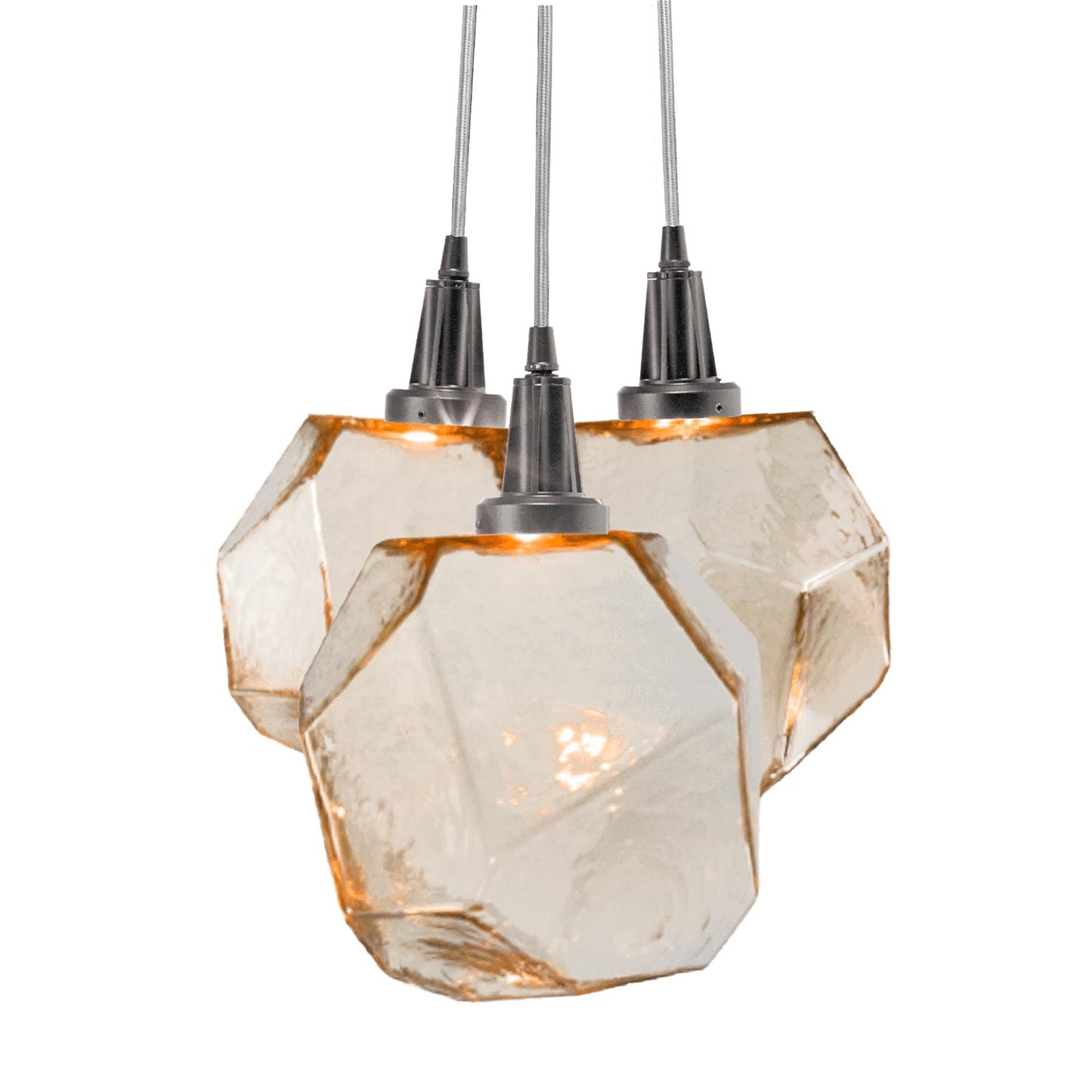 Gem Cluster LED Pendant Light in Gunmetal/Amber Glass (3-Light).