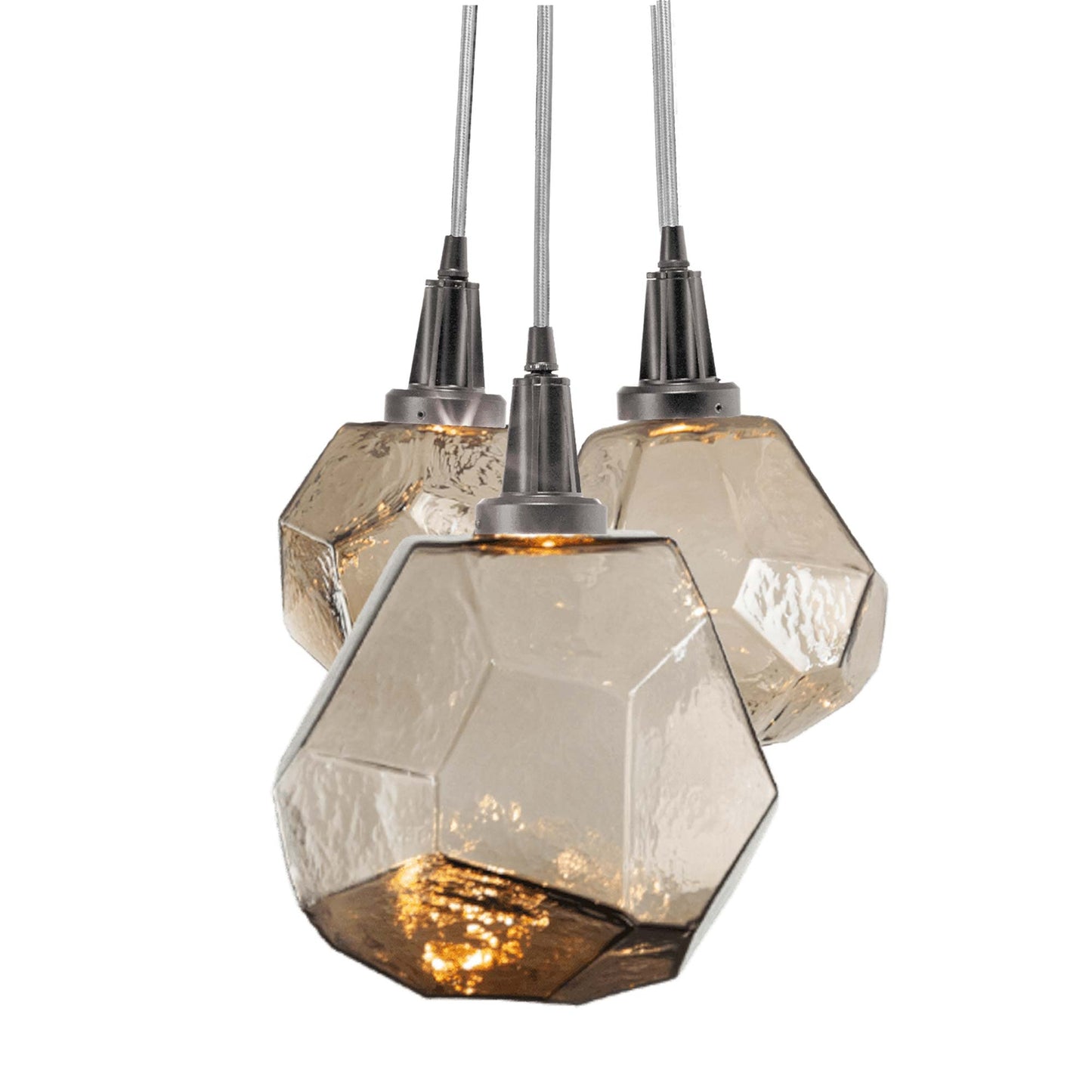 Gem Cluster LED Pendant Light in Gunmetal/Bronze Glass (3-Light).