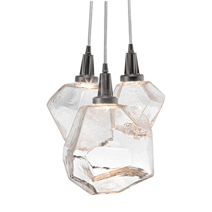 Gem Cluster LED Pendant Light in Gunmetal/Clear Glass (3-Light).