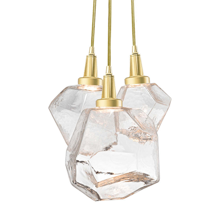 Gem Cluster LED Pendant Light in Heritage Brass/Clear Glass (3-Light).
