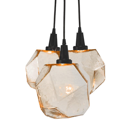 Gem Cluster LED Pendant Light in Matte Black/Amber Glass (3-Light).