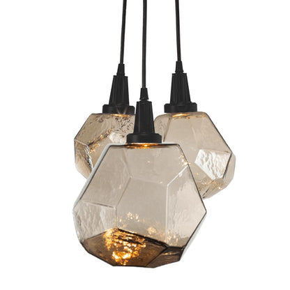 Gem Cluster LED Pendant Light in Matte Black/Bronze Glass (3-Light).