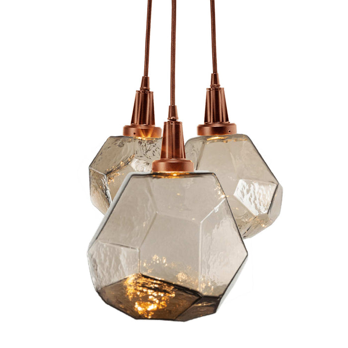 Gem Cluster LED Pendant Light in Oil Rubbed Bronze/Bronze Glass (3-Light).
