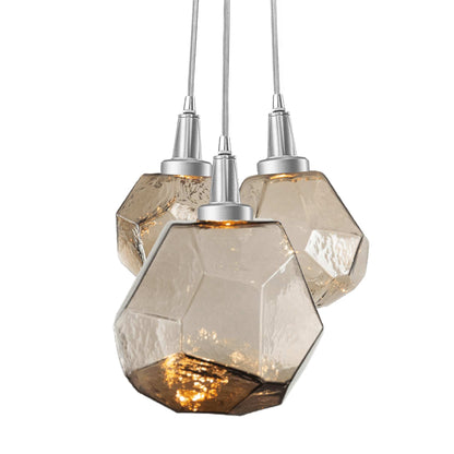 Gem Cluster LED Pendant Light in Satin Nickel/Bronze Glass (3-Light).