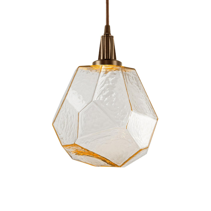 Gem LED Pendant Light in Flat Bronze/Amber Glass.