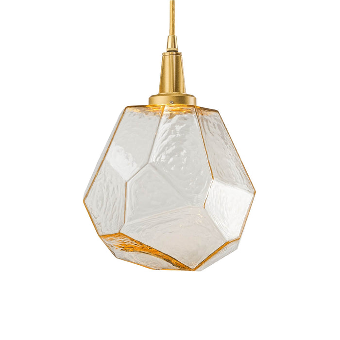 Gem LED Pendant Light in Gilded Brass/Amber Glass.