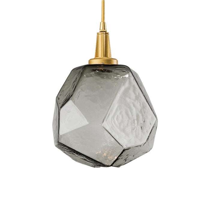 Gem LED Pendant Light in Gilded Brass/Smoke Glass.
