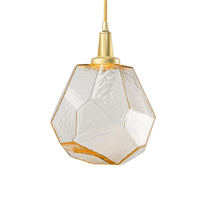 Gem LED Pendant Light in Heritage Brass/Amber Glass.