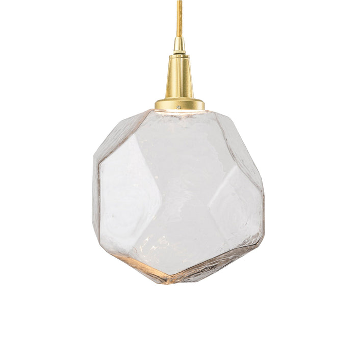 Gem LED Pendant Light in Heritage Brass/Clear Glass.