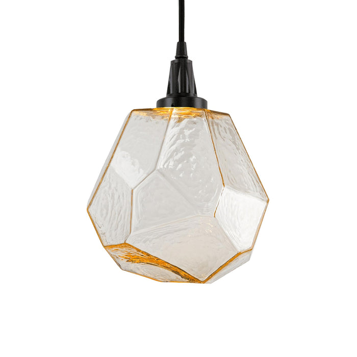 Gem LED Pendant Light in Matte Black/Amber Glass.