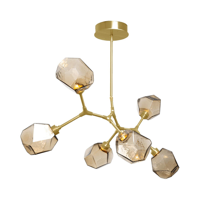 Gem Modern Branch LED Pendant Light in Gilded Brass/Bronze Glass (6-Light).