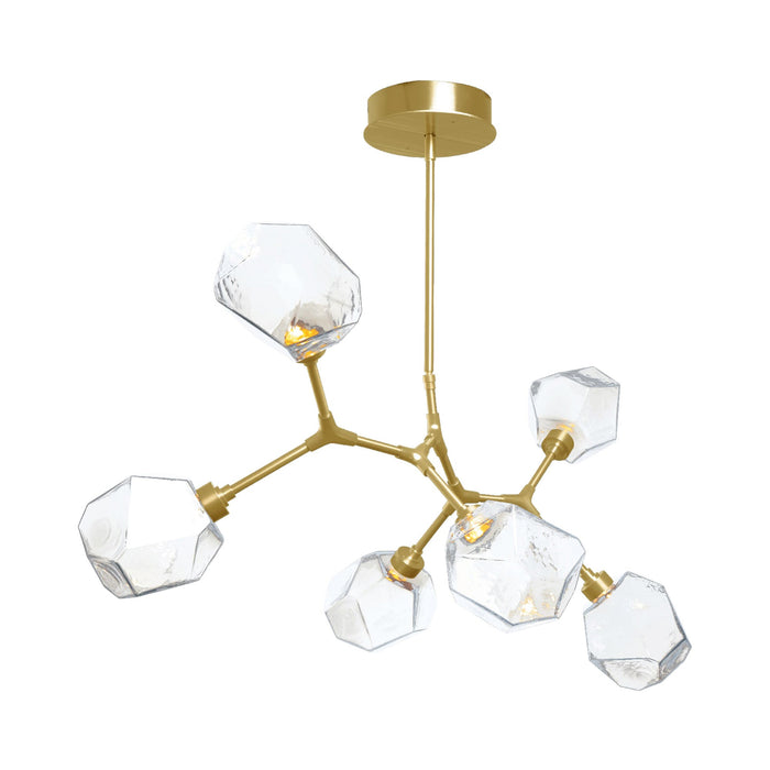 Gem Modern Branch LED Pendant Light in Gilded Brass/Clear Glass (6-Light).