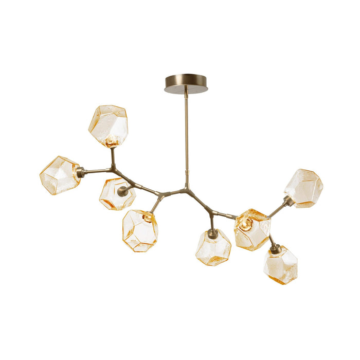 Gem Modern Branch LED Pendant Light in Gilded Brass/Amber Glass (8-Light).
