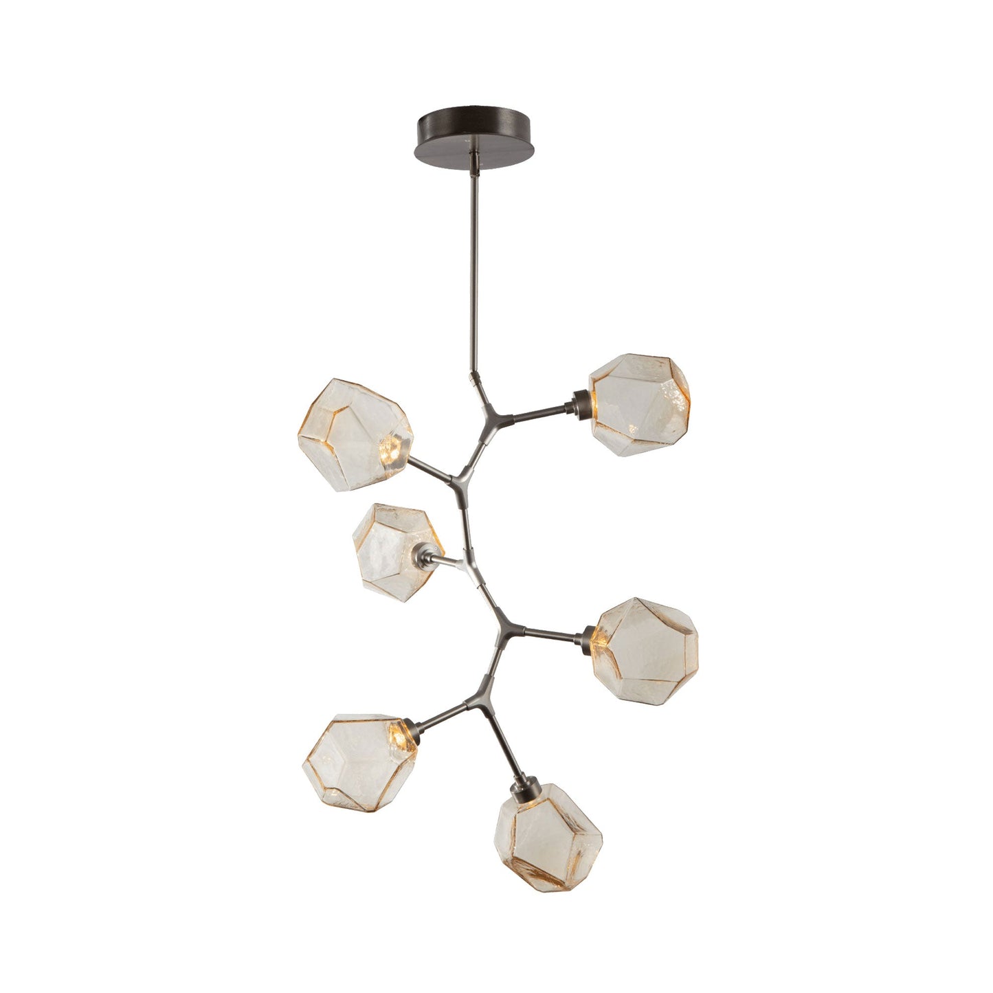 Gem Modern Vine LED Pendant Light in Satin Nickel/Amber Glass (6-Light).