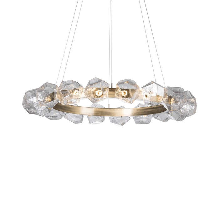 Gem Radial Ring LED Chandelier in Heritage Brass/Clear Glass (24-Light).
