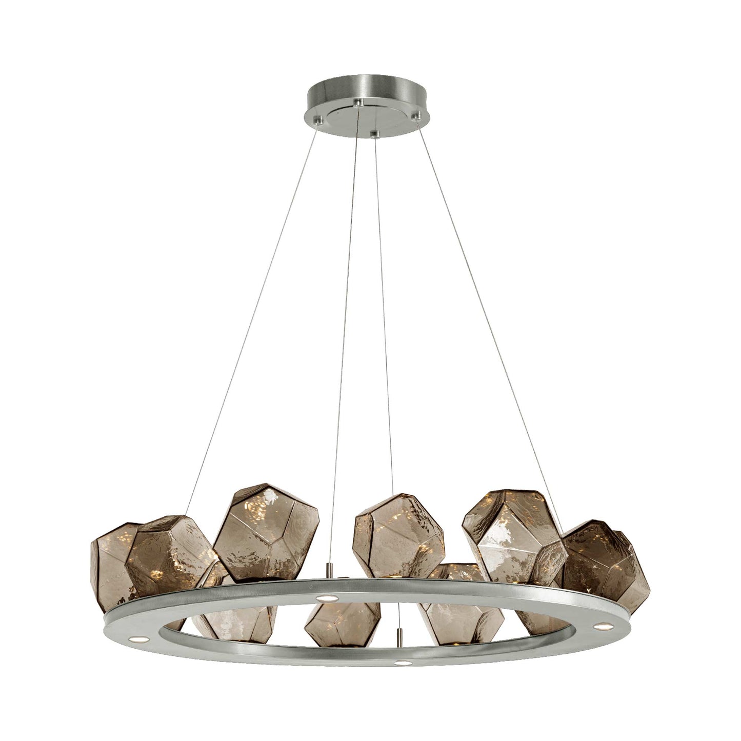 Gem Ring LED Chandelier in Metallic Beige Silver/Blown Glass Gem - Bronze (37.8-Inch).